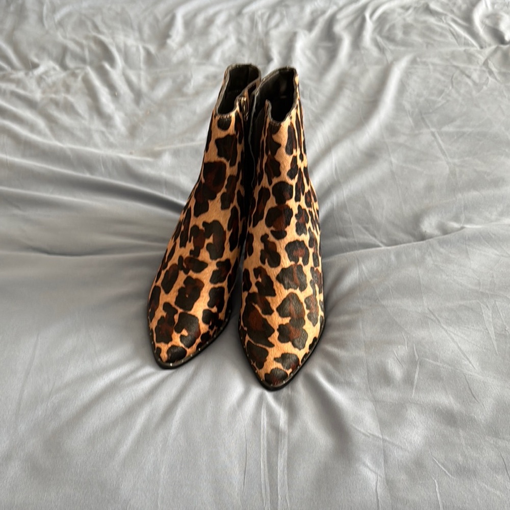Leopard Print Ankle Boots with Pointed Toe and Side Zipper